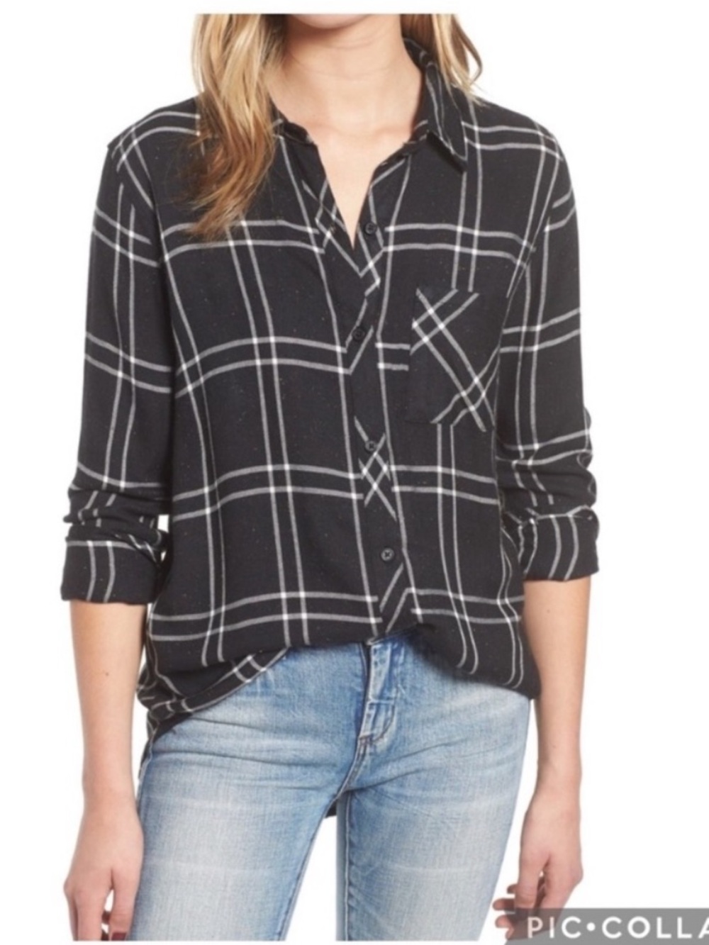 Rails Speckled Black Hunter Flannel Button Front Top